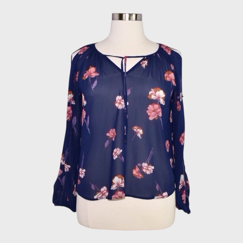 Jolt Navy Floral Cold Shoulder Blouse